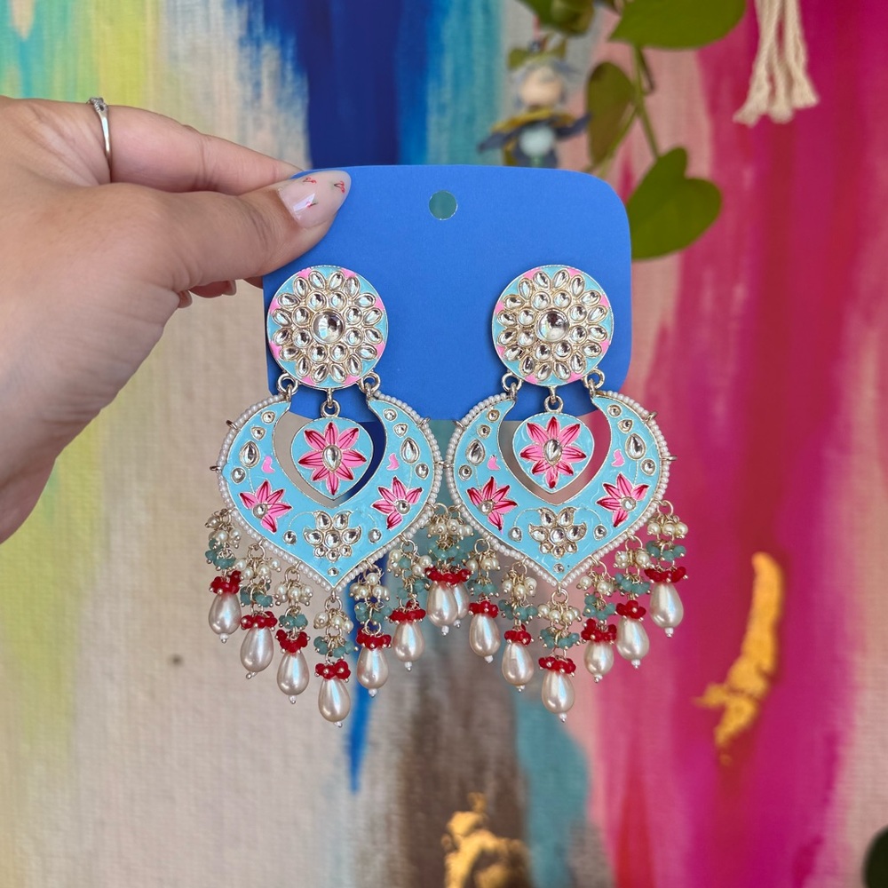 From India | Light Blue Meenakari Earrings - Picture 1 of 4